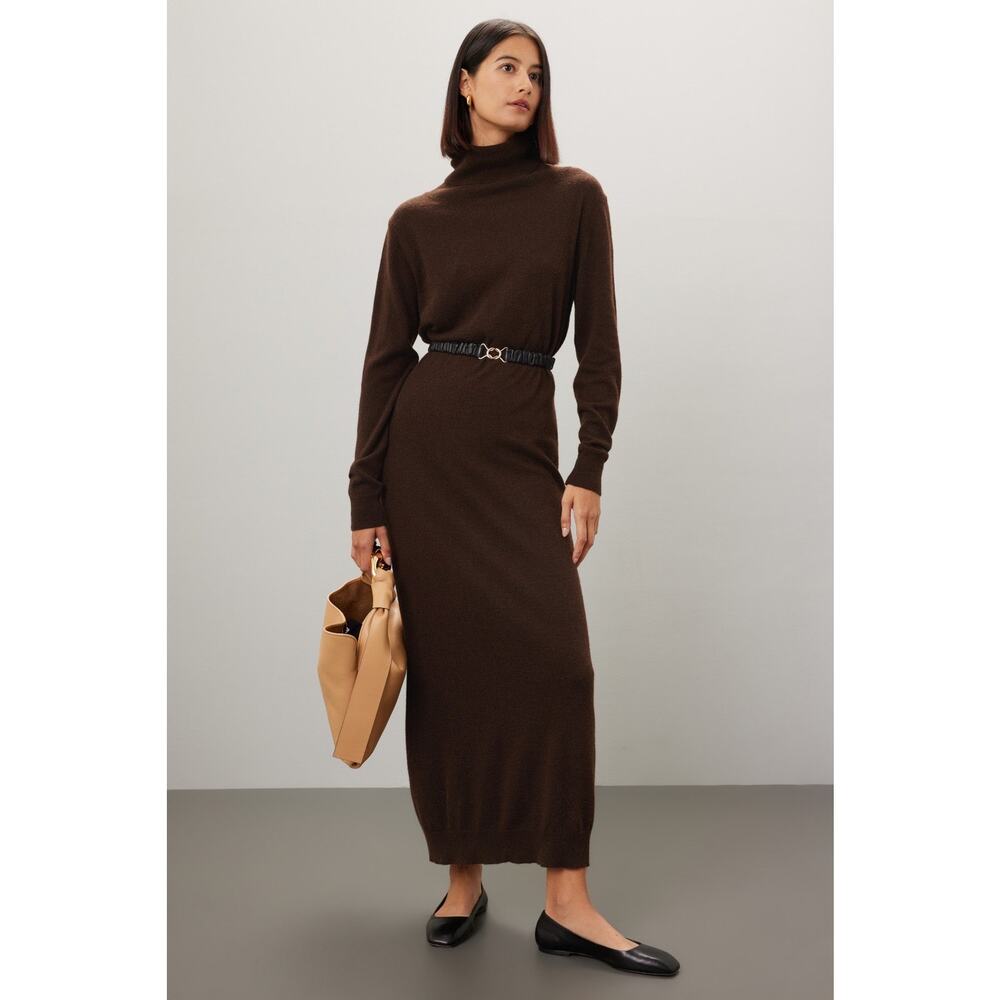 Pietro Brunelli Milano Brown La Salle Wool Blend Turtleneck Sweater Maxi Dress S - Picture 1 of 15
